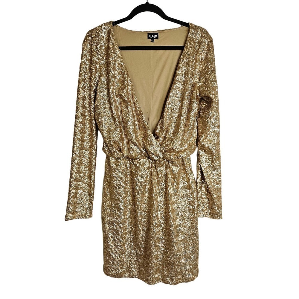 Alloy Apparel Plunge Gold "L" sequence dress.‎ Mini